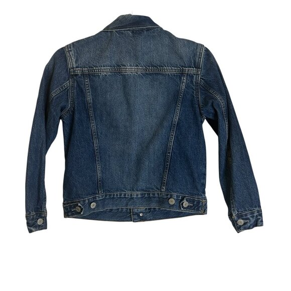 Gap Kids Blue Denim Jacket Size L Cropped Bomber Jean Pockets Cotton Trucker - Picture 2 of 5